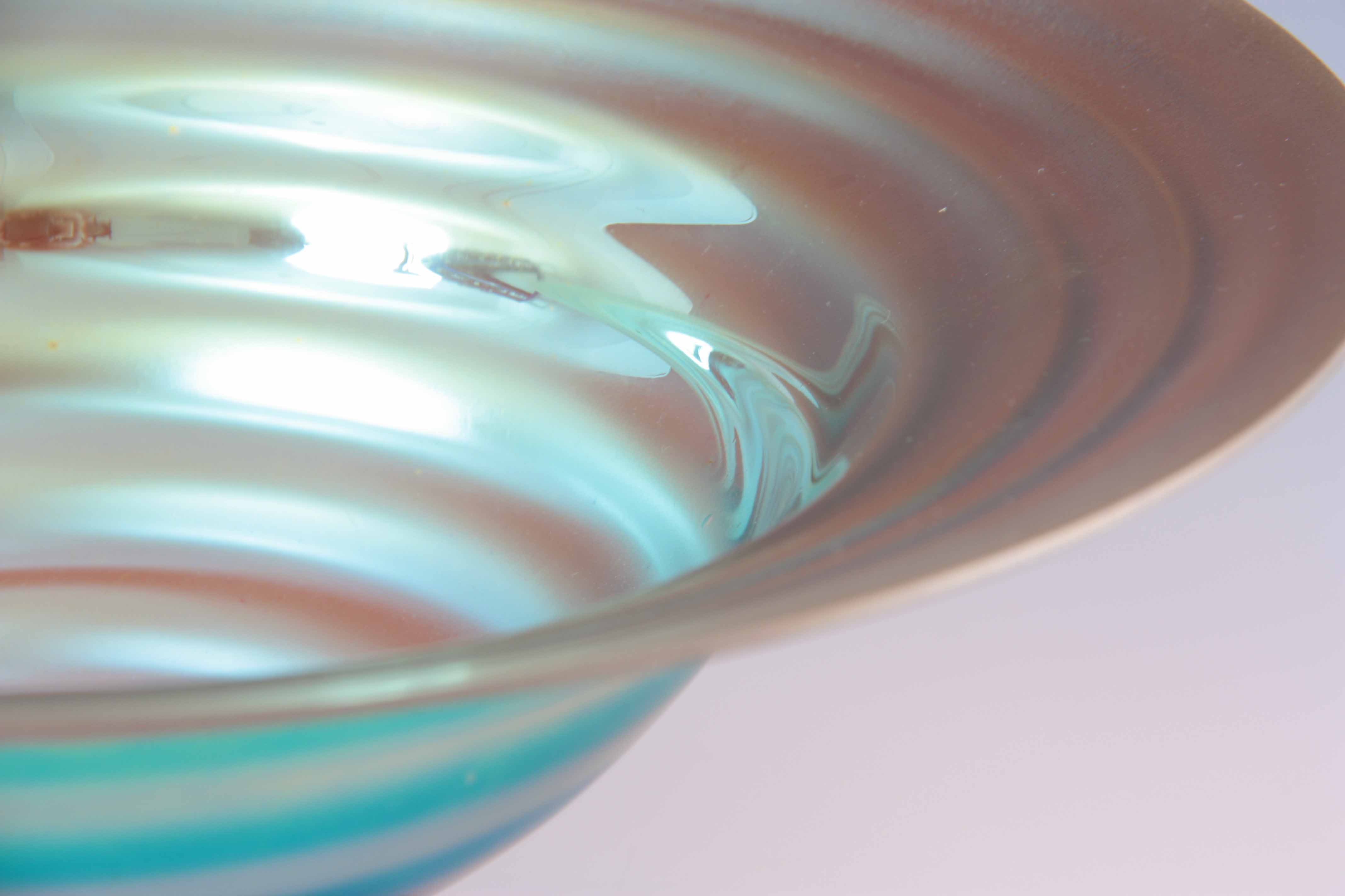 A 20TH CENTURY WMF IKORA GLASS IRIDESCENT FOOTED BOWL BY KARL WIEDEMANN 11cm high, 28cm diameter. - Image 3 of 5