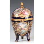 A LARGE FINE LATE 19TH CENTURY OVOID ORMOLU MOUNTED SEVRES STYLE PORCELAIN CASKET with hinged lid