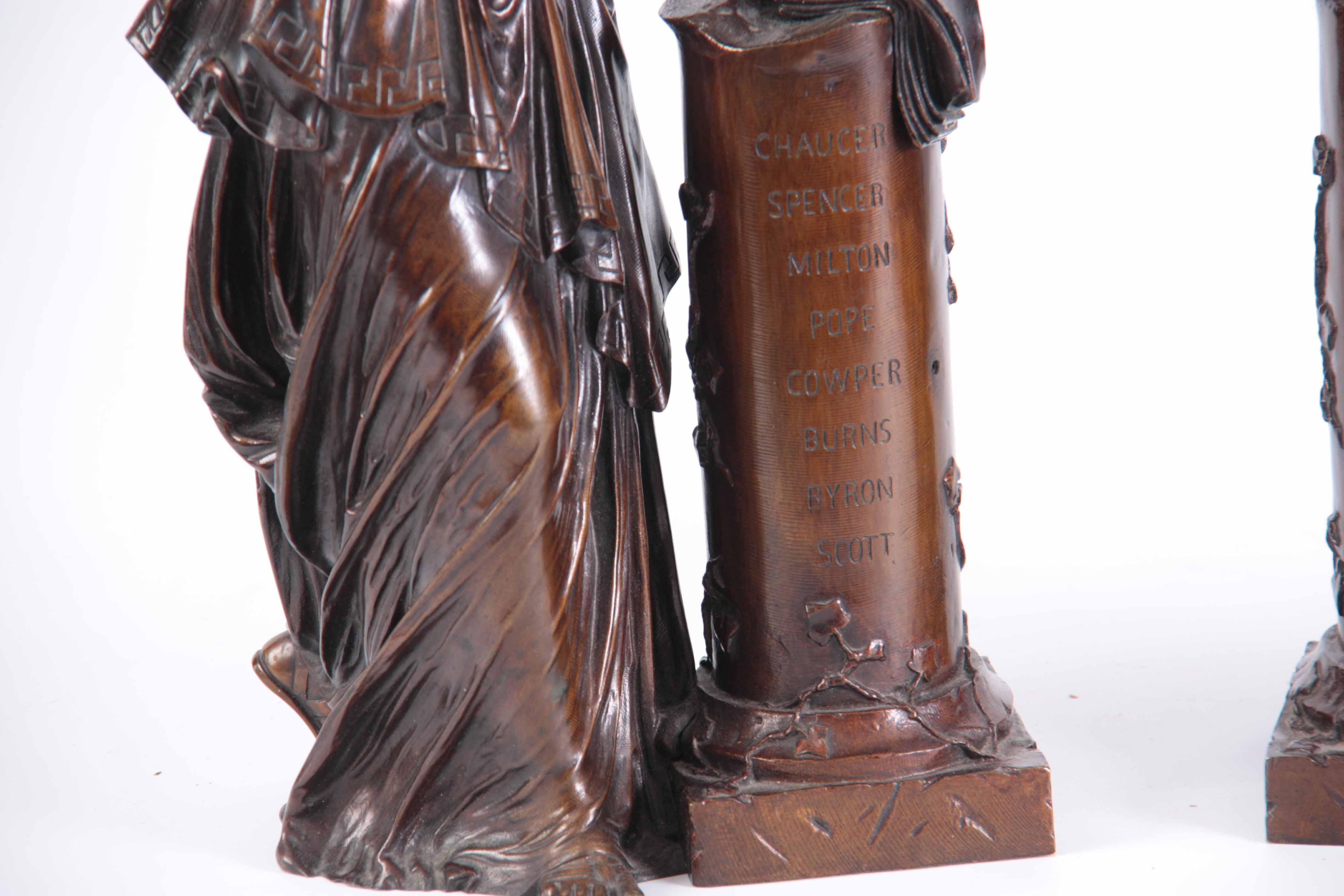 A PAIR OF EARLY 20TH CENTURY BRONZE NEO-CLASSICAL STYLE FIGURES representing the arts 47cm high - Image 5 of 8
