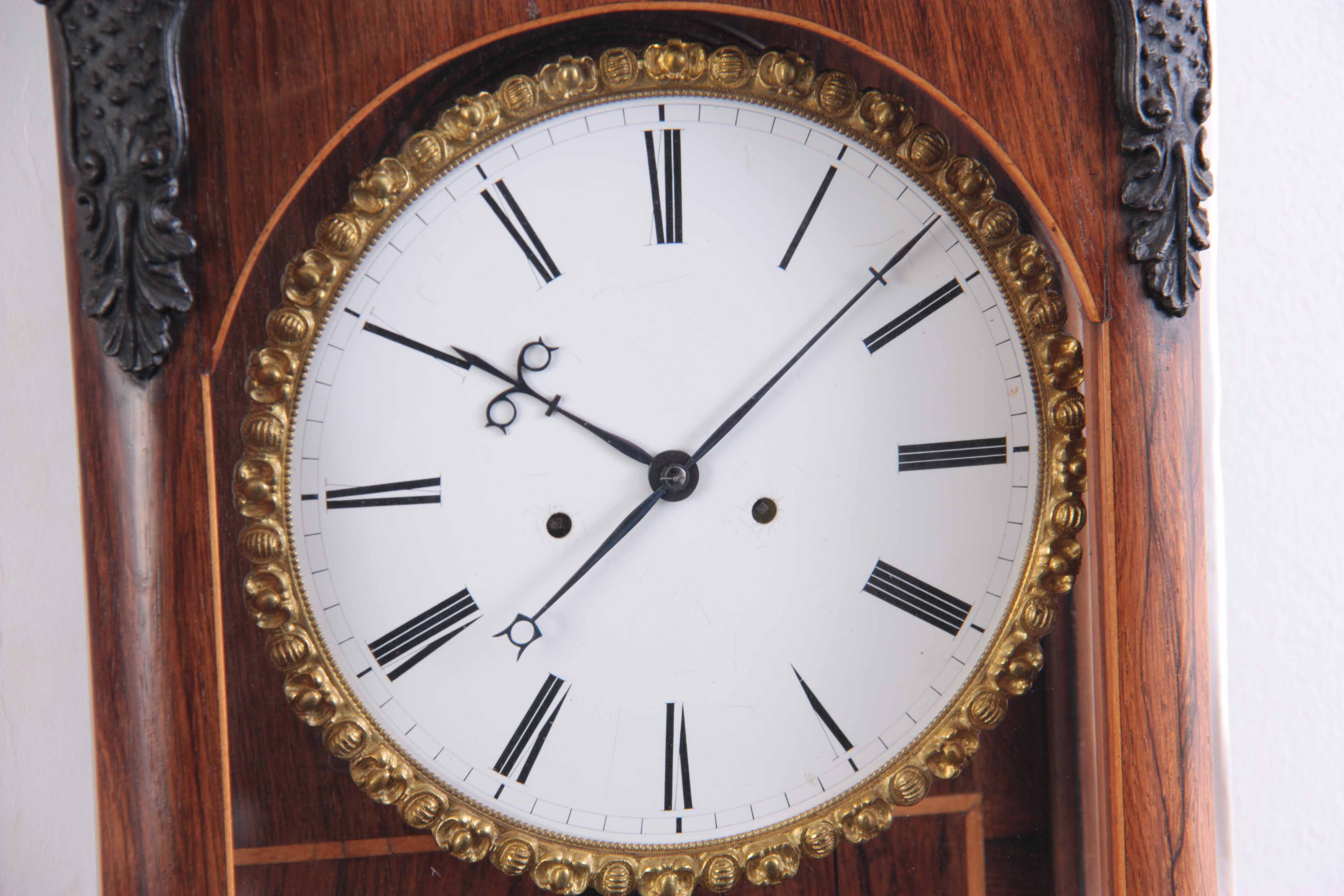 A MID 19th CENTURY BIEDERMEIER VIENNA REGULATOR WALL CLOCK the rosewood case having a carved - Image 5 of 12