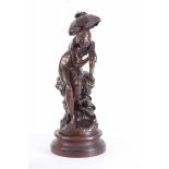 MATHURIN MOREAU (1882-1912). A LATE 19TH CENTURY BRONZE SCULPTURE OF A YOUNG LADY UNDER AN