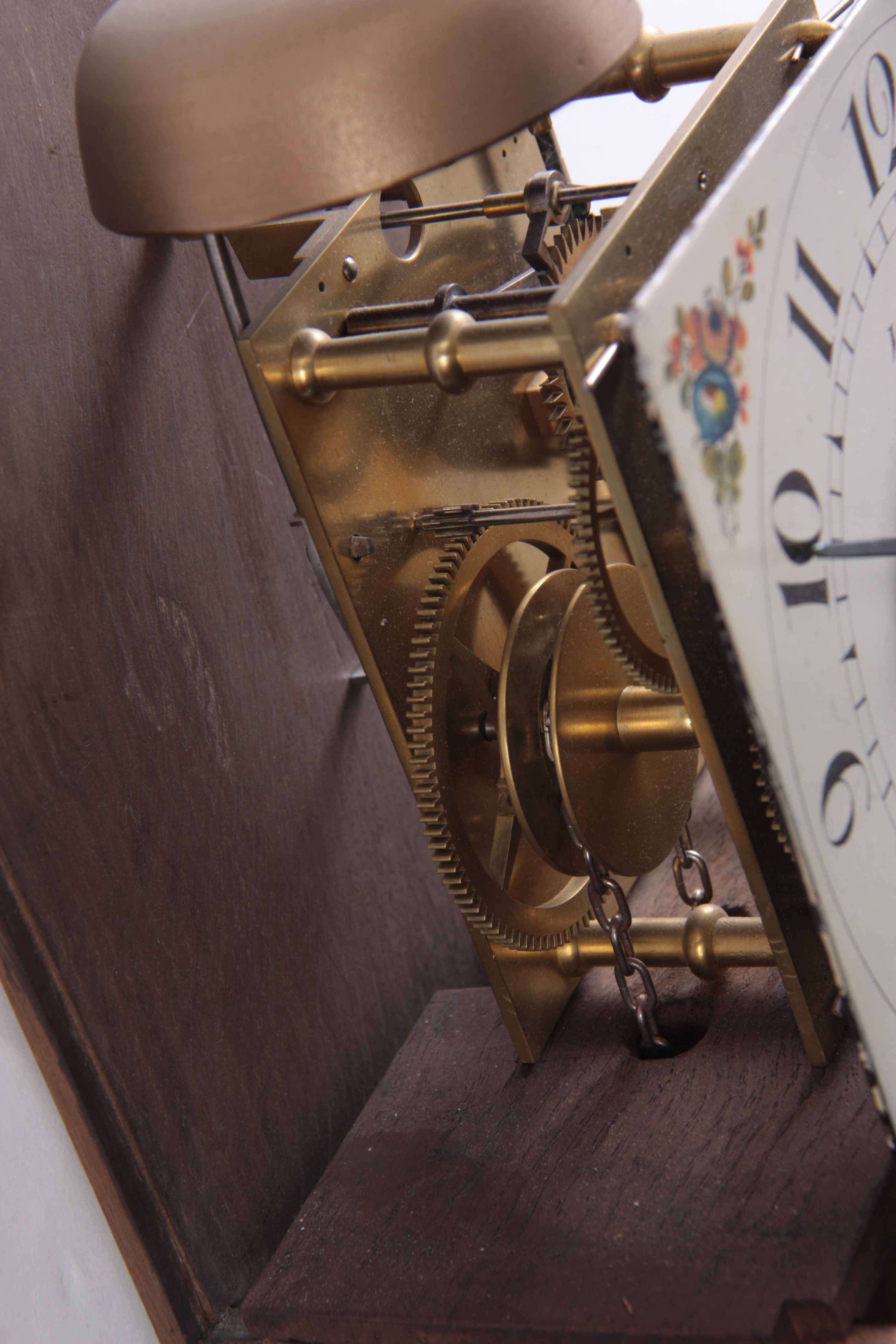 W. EVANS, SALOP. A LATE 18TH CENTURY OAK AND MAHOGANY HOODED WALL CLOCK the case having a swan - Image 5 of 10