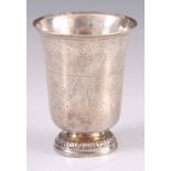 A FRENCH LATE 18th CENTURY SILVER ENGRAVED BELL-SHAPED PEDESTAL BEAKER having a foliate engraved