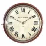 WILLIAM WILSON. A LATE REGENCY CONVEX DIAL WALL CLOCK having a moulded mahogany surround and cast