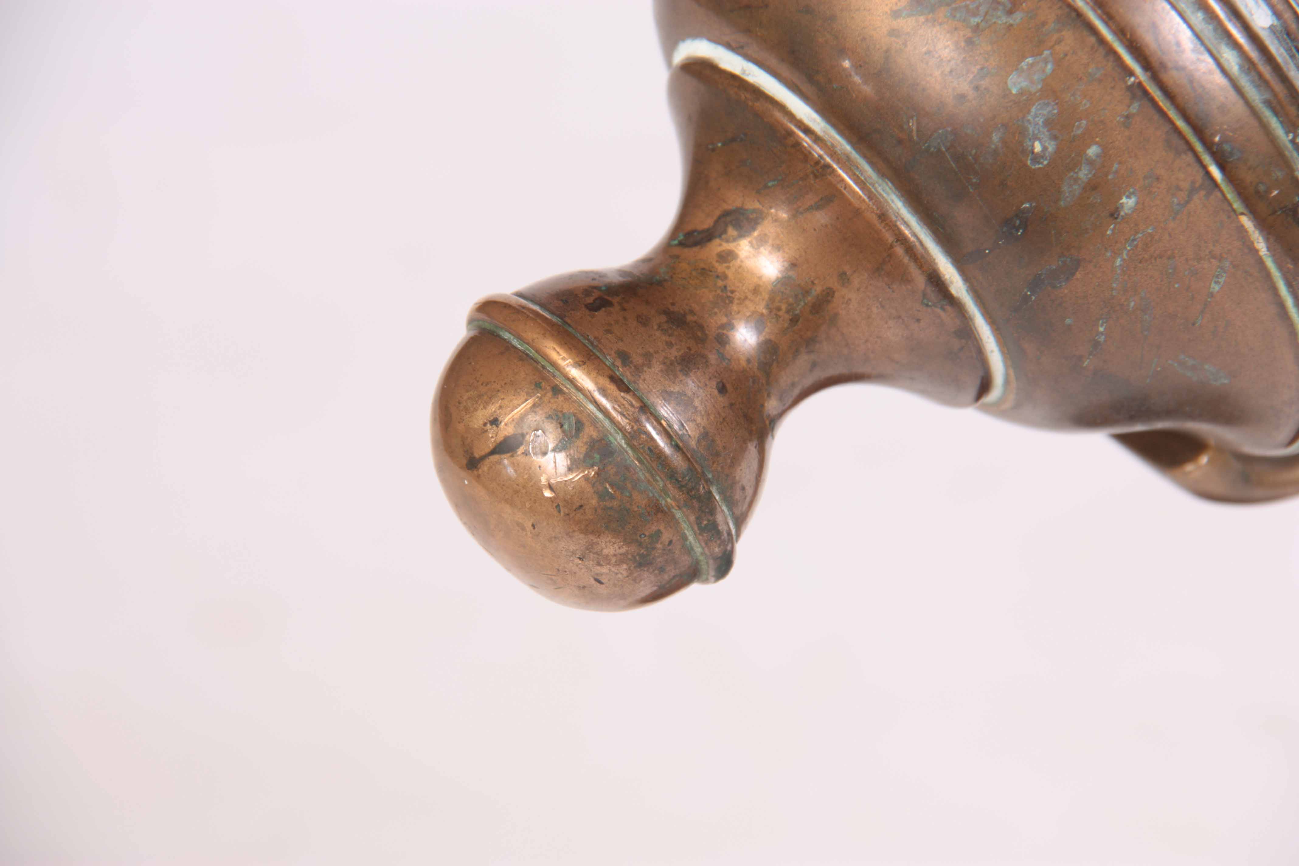 A 19th CENTURY BRONZE SIGNAL CANON mounted on mahogany turned base, 60cm long, 64cm high - Image 7 of 8
