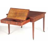 A GEORGE III FIGURED MAHOGANY RENT TABLE IN THE MANNER OF GILLOWS with boxwood inlaid panelled