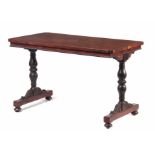 AN EARLY 19TH CENTURY GILLOWS STYLE ROSEWOOD LIBRARY TABLE with inset corners above a shallow