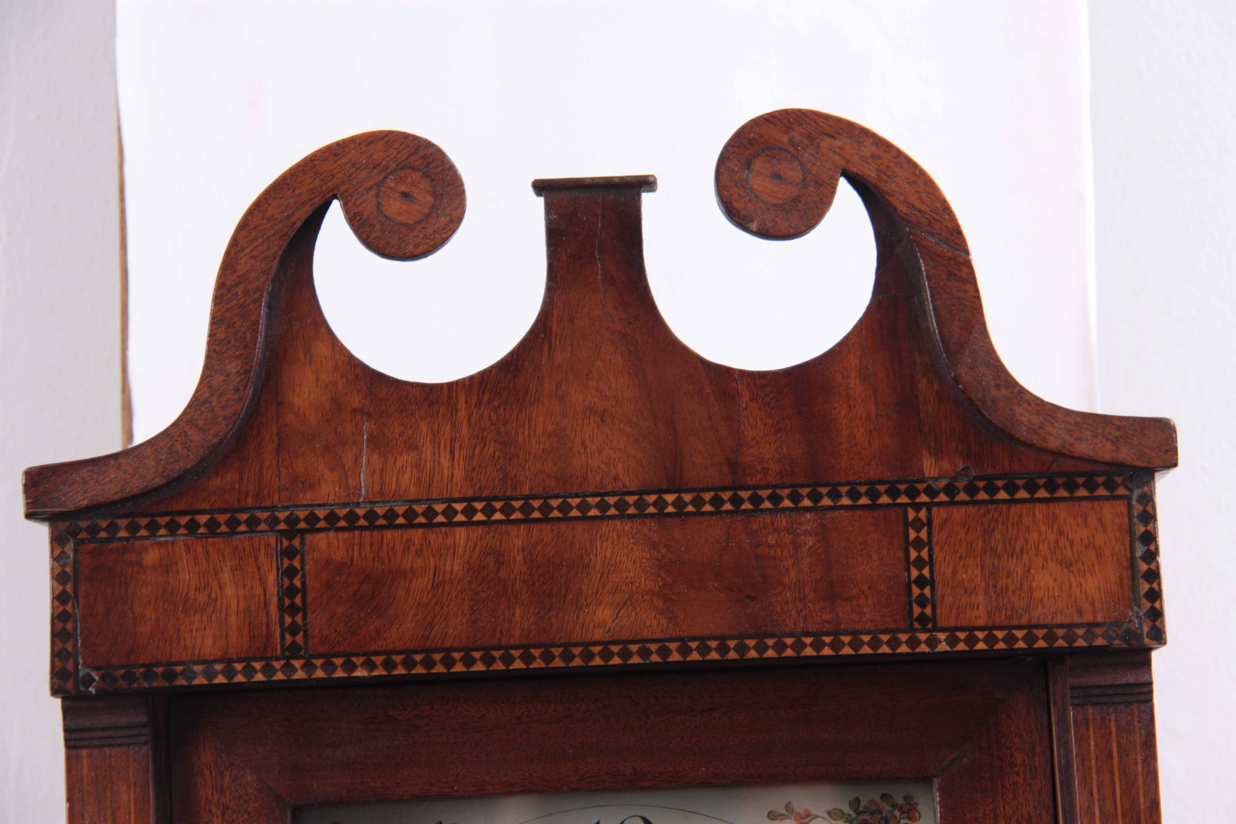 W. EVANS, SALOP. A LATE 18TH CENTURY OAK AND MAHOGANY HOODED WALL CLOCK the case having a swan - Image 7 of 10