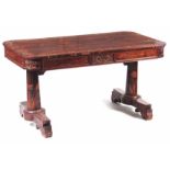 A FINE MID 19TH CENTURY ROSEWOOD MARQUETRY INLAID LIBRARY TABLE with rounded corners and marquetry