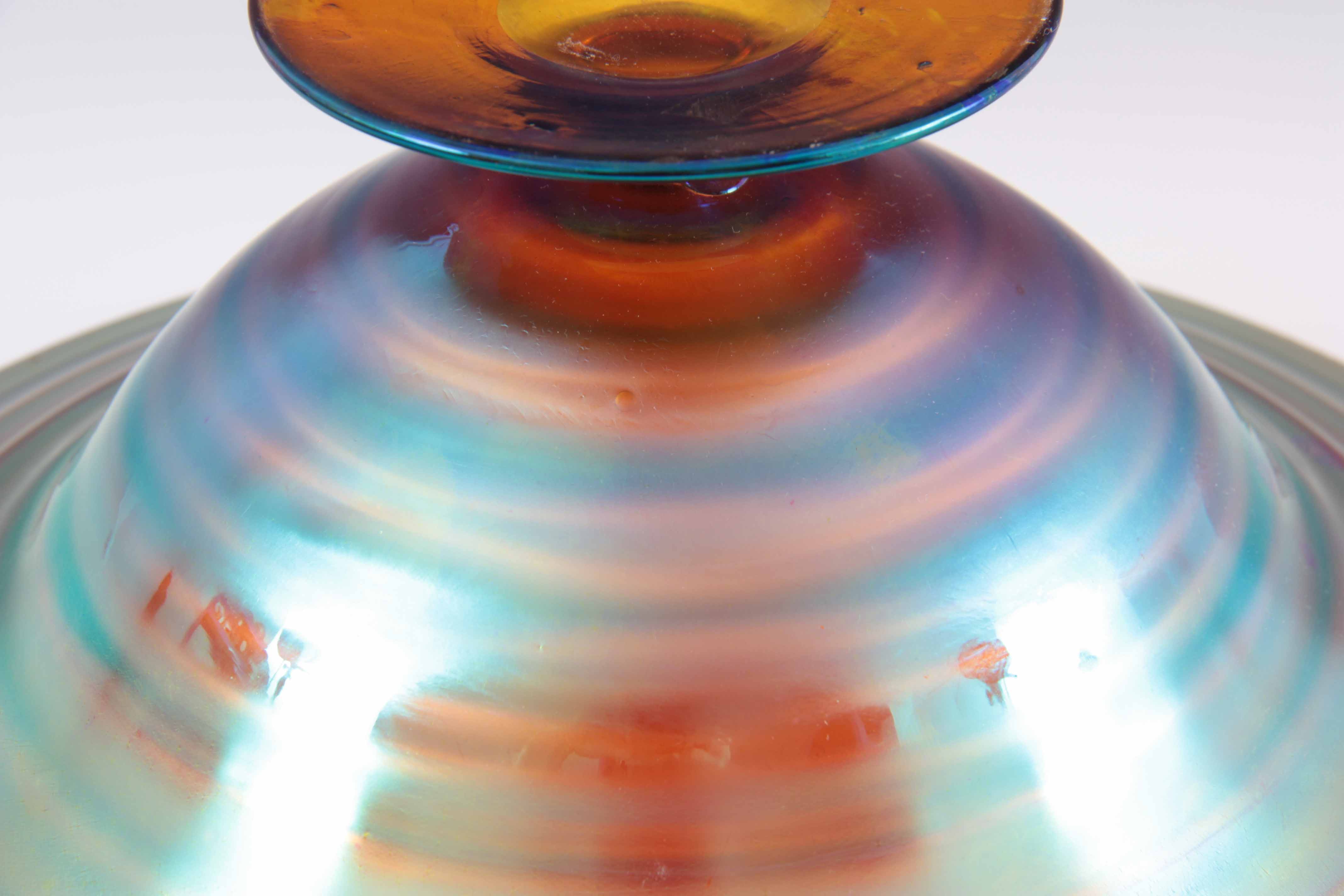 A 20TH CENTURY WMF IKORA GLASS IRIDESCENT FOOTED BOWL BY KARL WIEDEMANN 11cm high, 28cm diameter. - Image 5 of 5