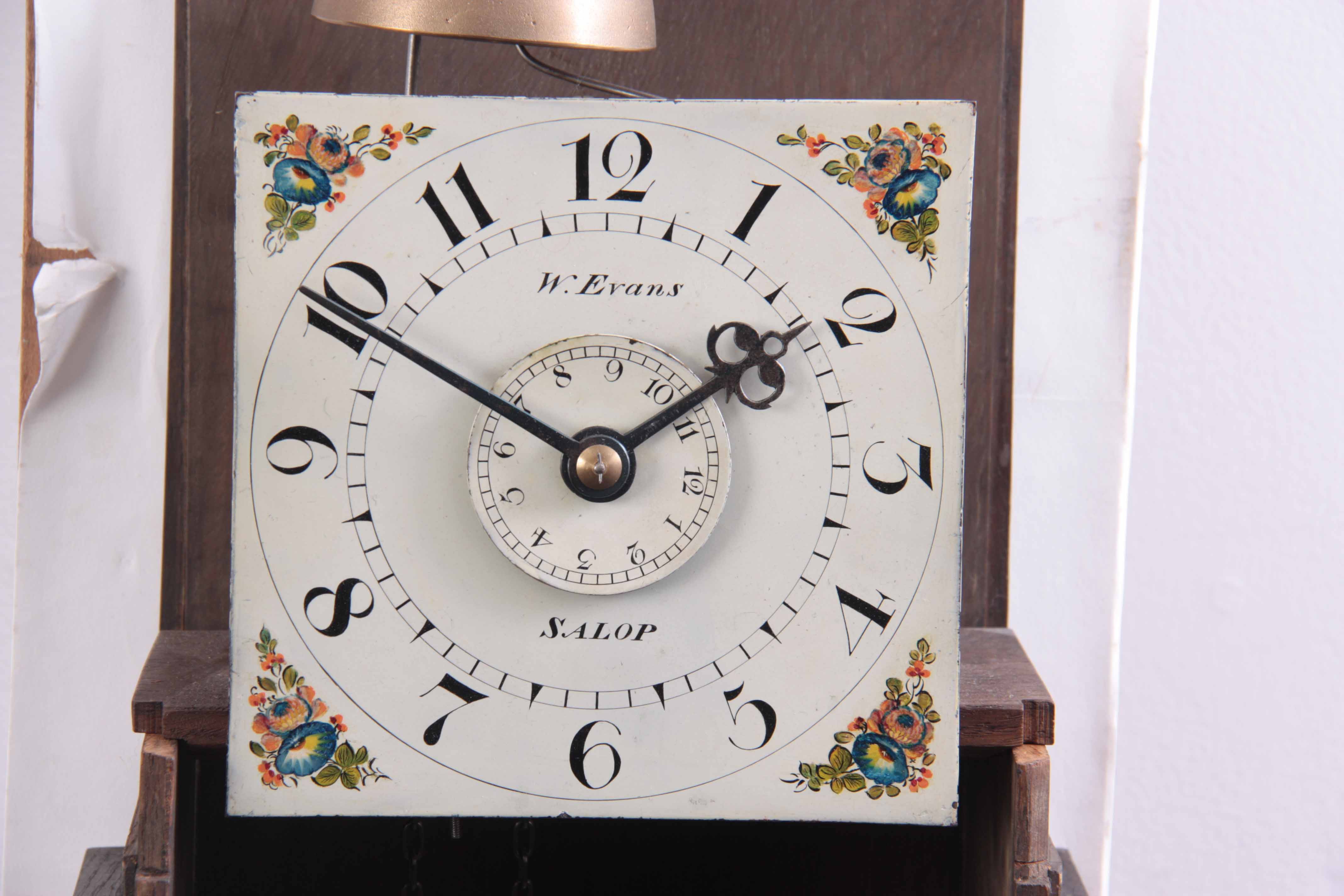 W. EVANS, SALOP. A LATE 18TH CENTURY OAK AND MAHOGANY HOODED WALL CLOCK the case having a swan - Image 2 of 10