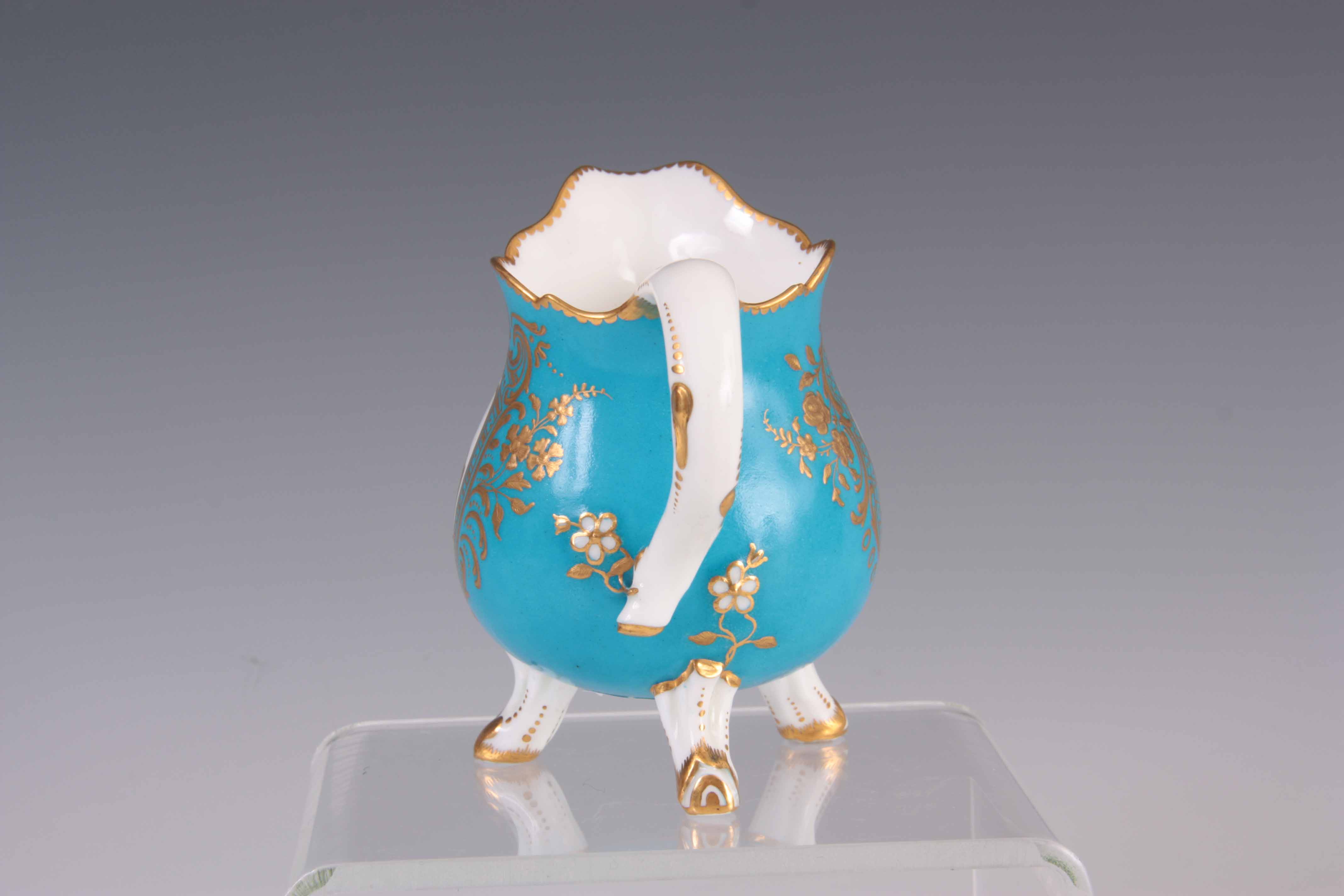 A FINE 19TH CENTURY SEVRES PORCELAIN CREAM JUG of shaped form standing on three branch work feet, - Image 4 of 7