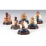 A LATE 19TH CENTURY COLLECTION OF SIX DOULTON LAMBETH MOUSE MENU HOLDERS BY GEORGE TINWORTH