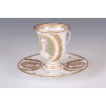 A 19th Century Sevres style large gilt-edged white ground CABINET CUP and SAUCER of unusual shape