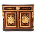 A FINE MID 19TH CENTURY EXHIBITION QUALITY FLORAL MARQUETRY AND ORMOLU MOUNTED EBONISED AND KINGWOOD