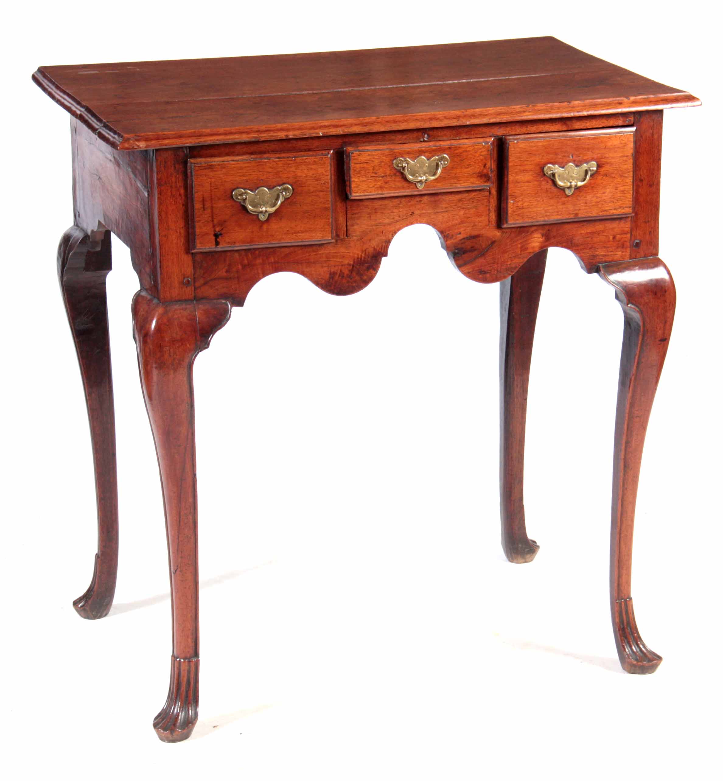 AN UNUSUAL SOLID WALNUT EARLY 18TH CENTURY LOWBOY POSSIBLY AMERICAN with moulded edge top above
