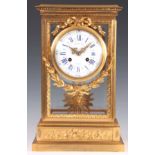 RAINGO, PARIS. A LARGE 19TH CENTURY FRENCH ORMOLU FOUR-GLASS STYLE MANTEL CLOCK the case inset