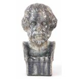 A 19TH CENTURY GLAZED TERRACOTTA BUST OF A GREEK PHILOSOPHER 38cm high 20cm wide 18cm deep