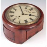 A 19TH CENTURY FUSEE RAILWAY CLOCK having a moulded mahogany surround with cast brass bezel