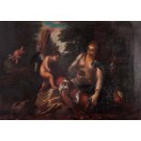 OIL ON CANVAS. An early Italian scene depicting Diana with cherubs 58cm high, 81cm high - in a