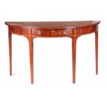 A GEORGE III MAHOGANY 'D' END SERVING TABLE with boxwood stringing and satinwood cross-banded