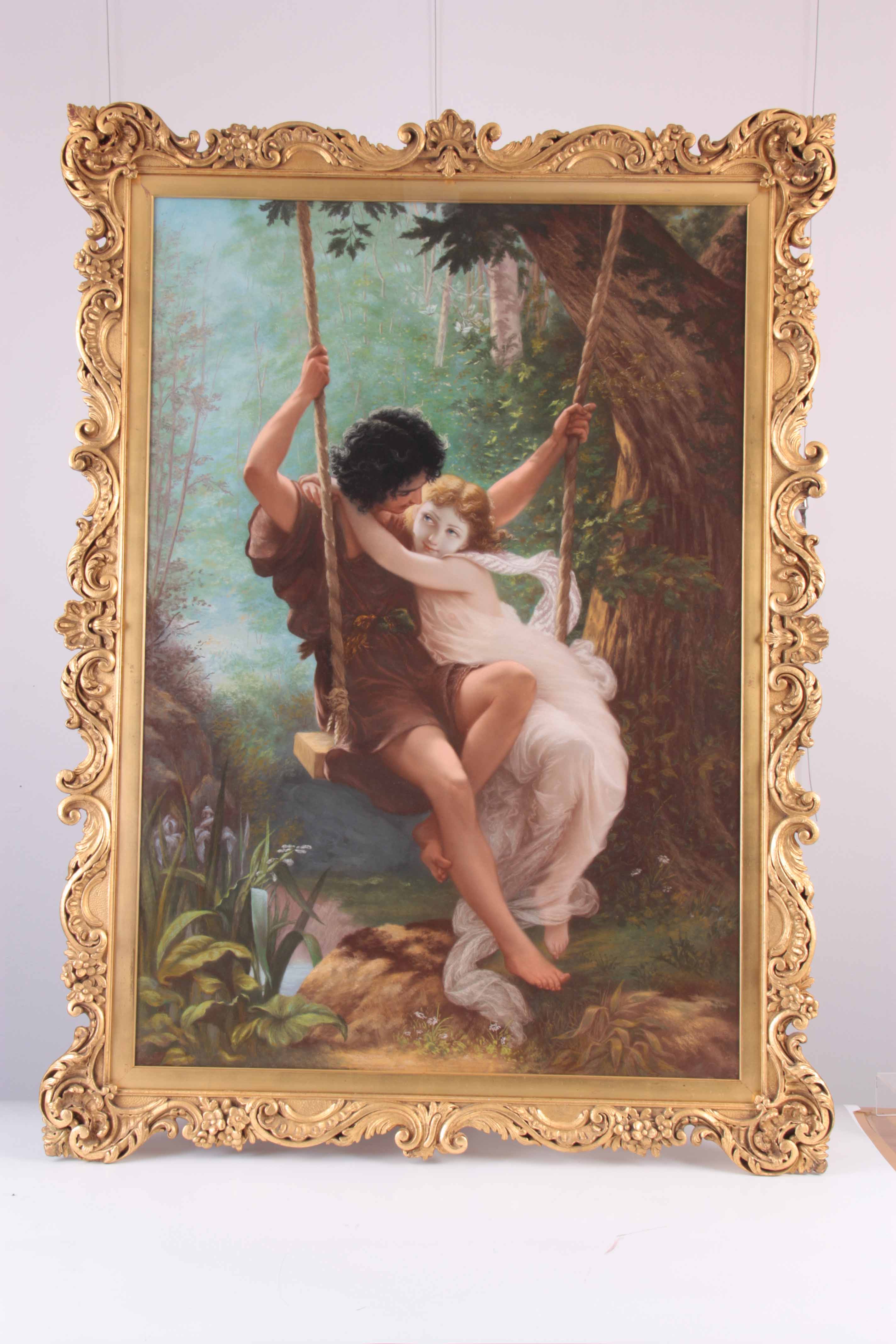 AFTER PIERRE AUGUSTA COT (1837-1883) "THE SWING, SPRINGTIME" PASTEL DRAWING - mounted in a gilt - Image 2 of 7