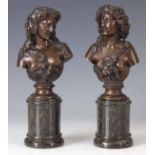 A PAIR OF PATINATED BRONZE BUSTS OF BACCHANTE SIGNED J. CLESINGER, ROME. 1857 and founders stamp for