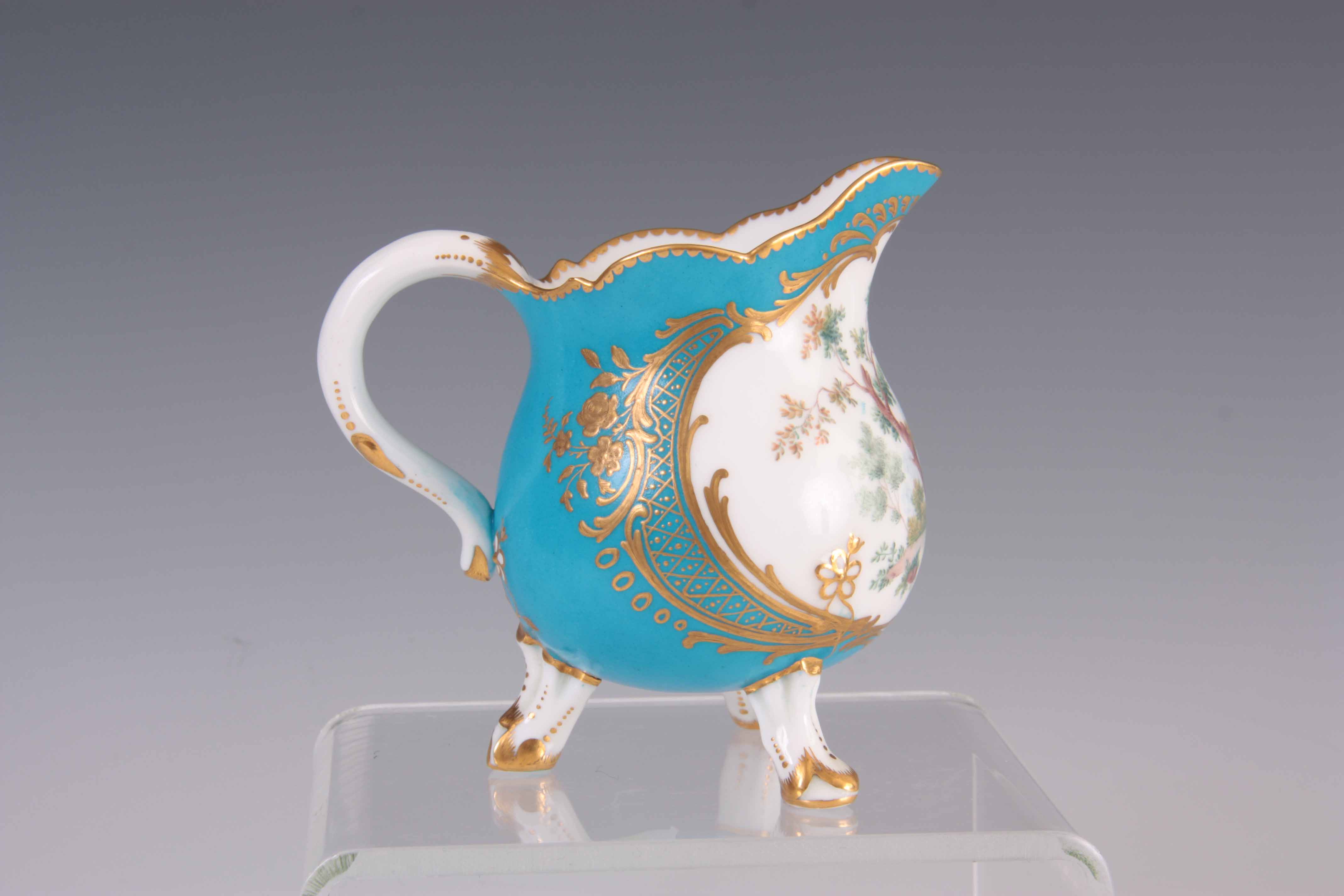 A FINE 19TH CENTURY SEVRES PORCELAIN CREAM JUG of shaped form standing on three branch work feet, - Image 3 of 7