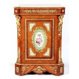 A FINE 19TH CENTURY FRENCH ORMOLU-MOUNTED KINGWOOD SIDE CABINET WITH SERVES STYLE PORCELAIN PANELS