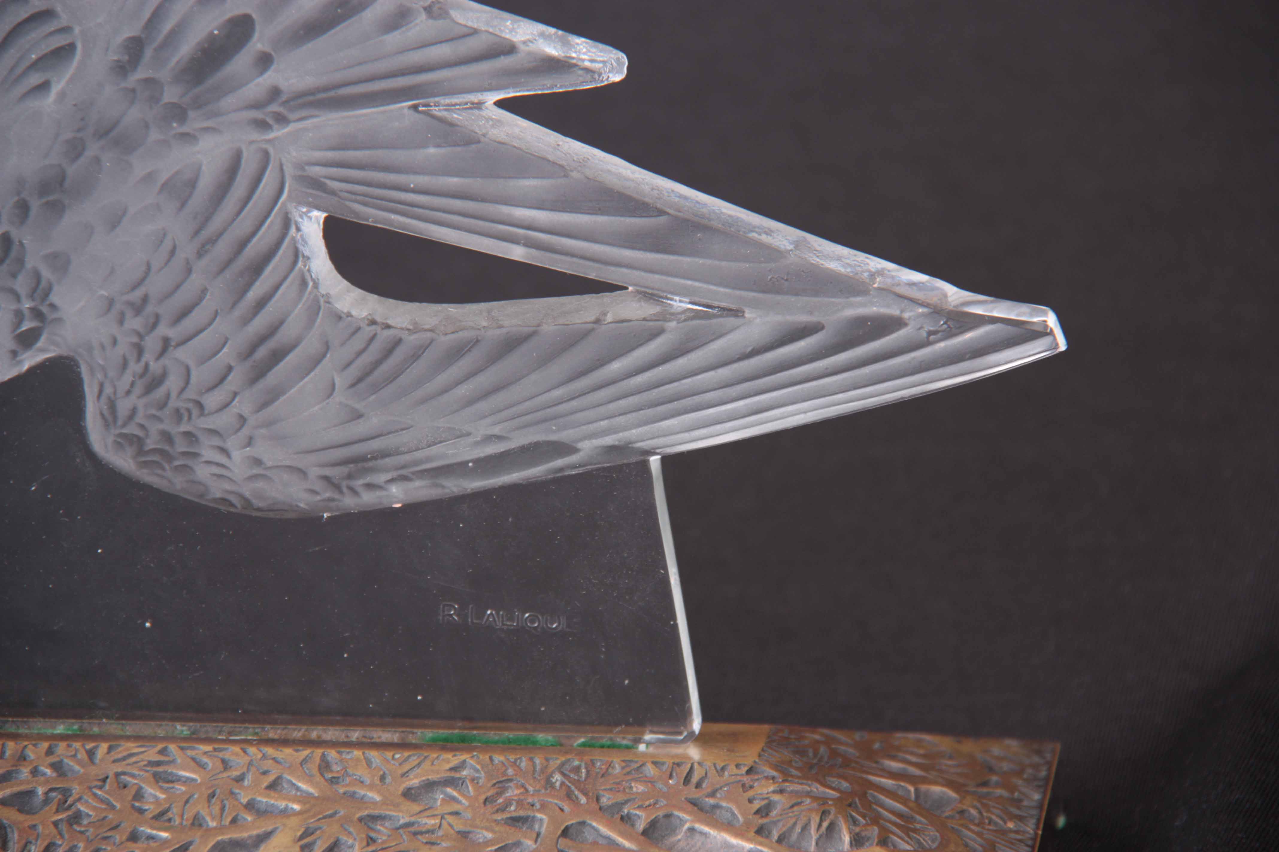 R. LALIQUE AN UNUSUAL HIRRONDELLES mounted on an original bronze branch work base - impressed mark - Image 4 of 8