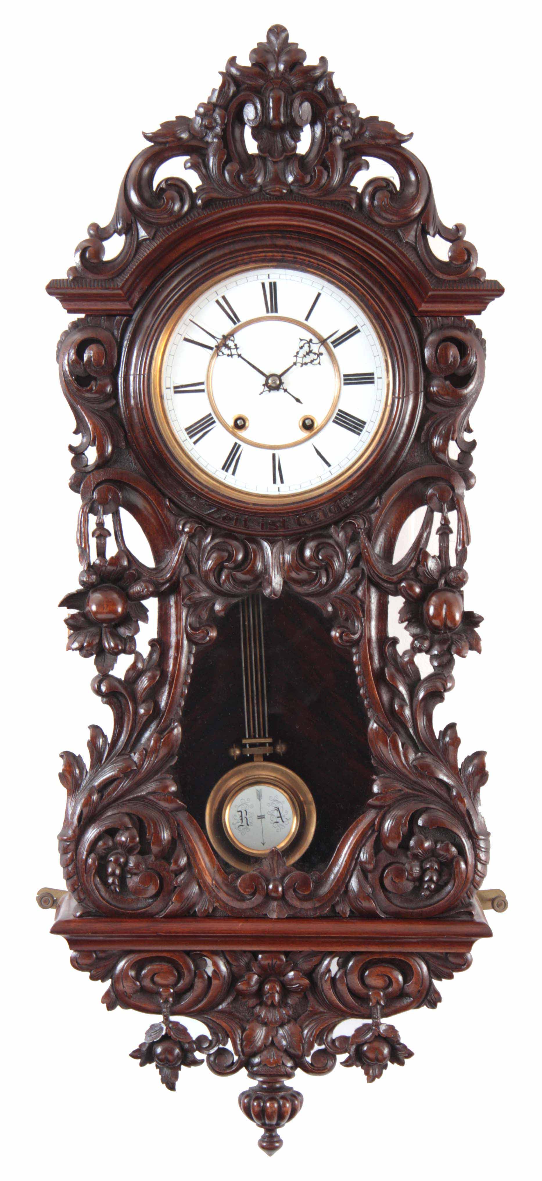 LENZKIRCH. A LATE 19TH CENTURY GERMAN VIENNA STYLE WALL CLOCK the mahogany serpentine case profusely