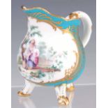 A FINE 19TH CENTURY SEVRES PORCELAIN CREAM JUG of shaped form standing on three branch work feet,