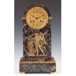 A FRENCH REGENCY LEVANTO MARBLE AND ORMOLU MOUNTED MANTEL CLOCK the arched top case having ormolu