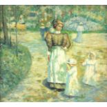 AN INTERESTING EARLY 20TH CENTURY FRENCH IMPRESSIONIST OIL ON BOARD depicting a young lady and