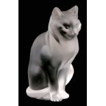 LALIQUE FRANCE, A 20TH CENTURY GLASS MODEL OF A SEATED CAT with textured body - signed to the base