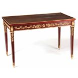 A FINE FRENCH LOUIS XVI STYLE ORMOLU-MOUNTED MAHOGANY DESK with tooled leather writing surface above