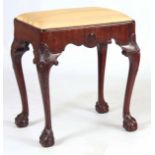 A LATE 19TH CENTURY GEORGE II STYLE MAHOGANY STOOL POSSIBLY IRISH having good proportions with