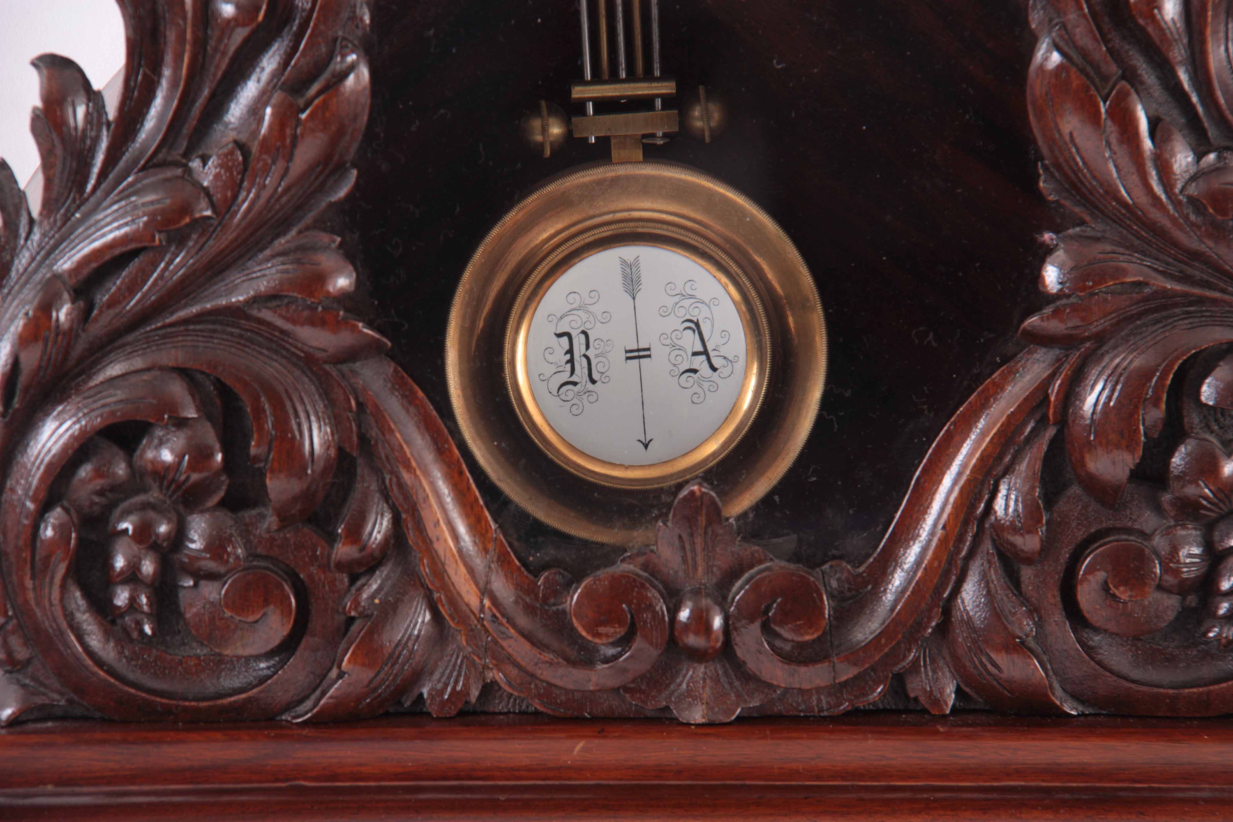 LENZKIRCH. A LATE 19TH CENTURY GERMAN VIENNA STYLE WALL CLOCK the mahogany serpentine case profusely - Image 3 of 6