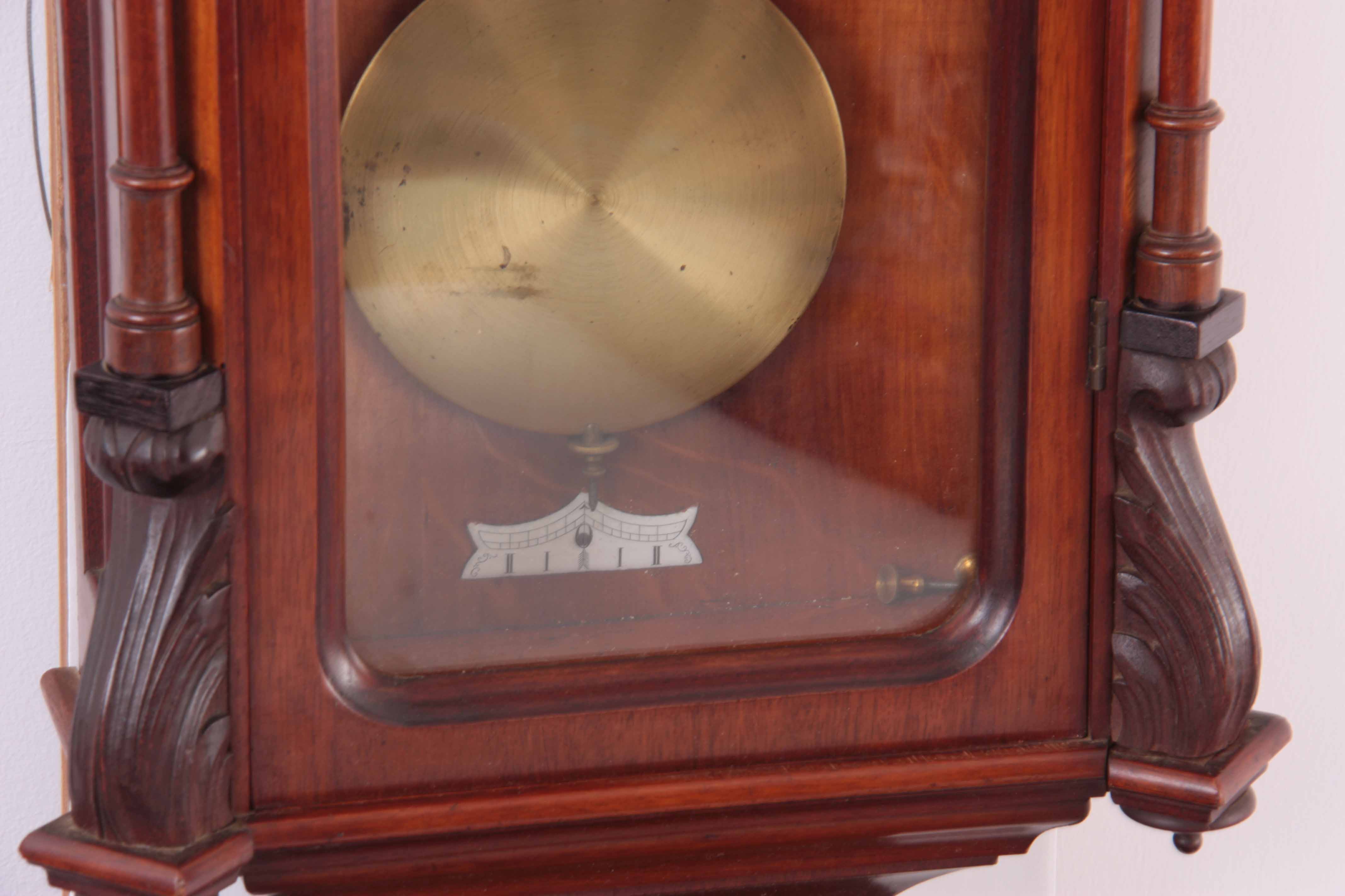 A LATE 19TH CENTURY GERMAN WALNUT VIENNA STYLE WALL CLOCK the case with detachable carved pediment - Image 6 of 8