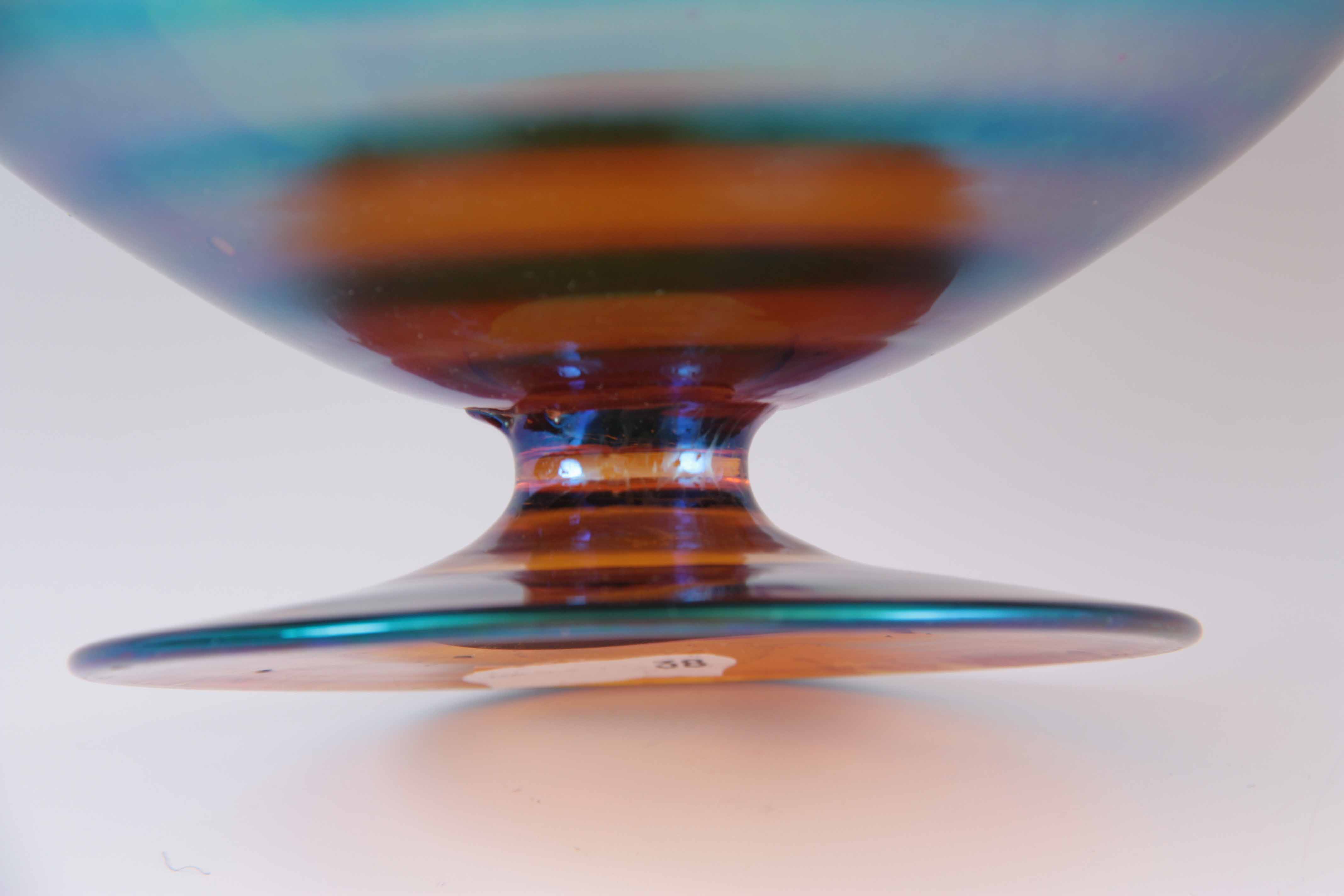 A 20TH CENTURY WMF IKORA GLASS IRIDESCENT FOOTED BOWL BY KARL WIEDEMANN 11cm high, 28cm diameter. - Image 4 of 5