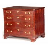 AN UNUSUAL GEORGE III GEOMETRICALLY INLAID FIGURED SATINWOOD CHEST OF DRAWERS with cross-banded