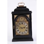 WILLIAM POULTON, LONDON. A MID 18TH CENTURY EBONISED INVERTED BELL TOP BRACKET CLOCK having an