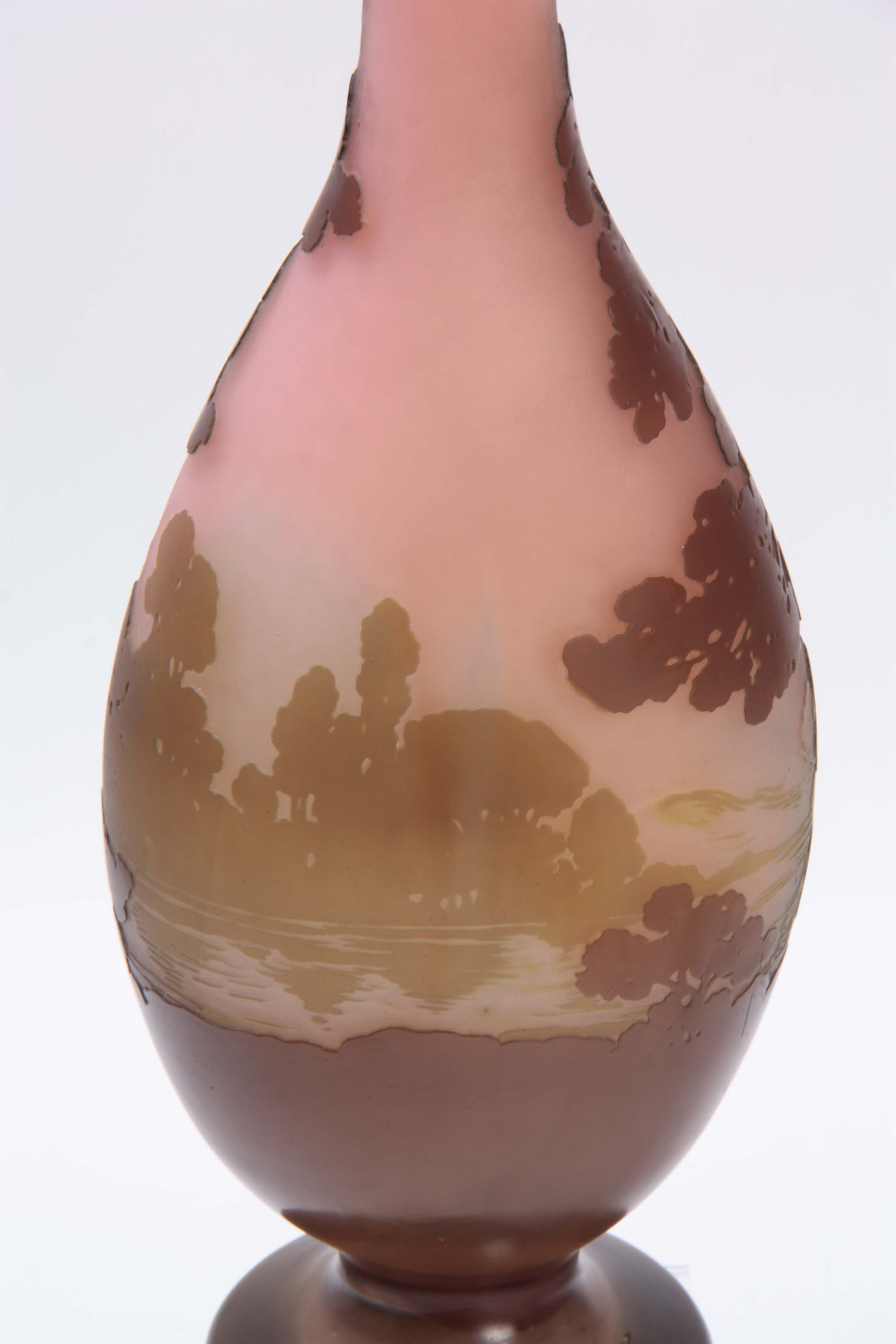 GALLE A LARGE EARLY 20TH CENTURY OVERLAY GLASS VASE of flattened footed ovoid form depicting a - Image 6 of 6