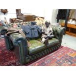 Green Leather Buttonback Chesterfield 2 seater sofa on bun feet