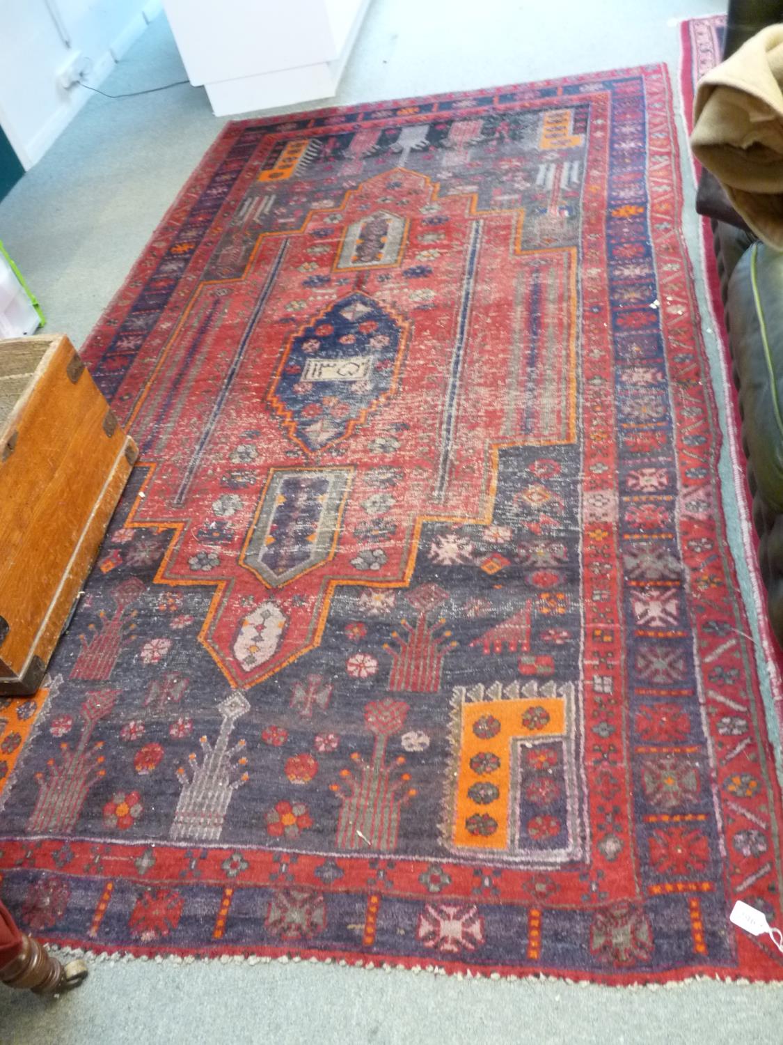 Antique Large Red ground Rug with Tree and Figural decoration, 289 x 168 - Image 2 of 2