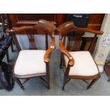 Pair of Edwardian Walnut corner chairs with Satinwood Inlay, Harp backs, supported on tapering