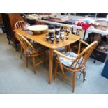 Ercol Blonde elm shaker table with 2 carvers and 2 dining chairs