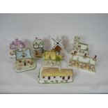 Collection of Coalport China buildings inc. Village Church, The Masters House etc