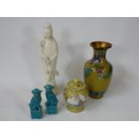 Collection of assorted Chinese items inc. Blanc De Chine figure, 20thC Cloisonne flora decorated