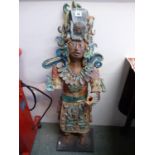 Large South American Mayan figure of a Warrior mounted on wooden base, 105cm in Height